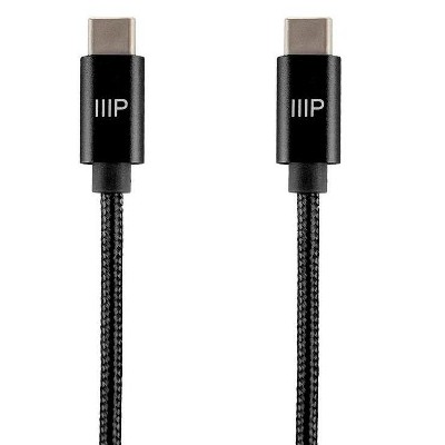 Monoprice USB 2.0 Type-C to Type-C Charge and Sync Nylon-Braid Cable - 6 Feet - Black | Fast Charging, Aluminum Connectors, Stay Synced - Palette