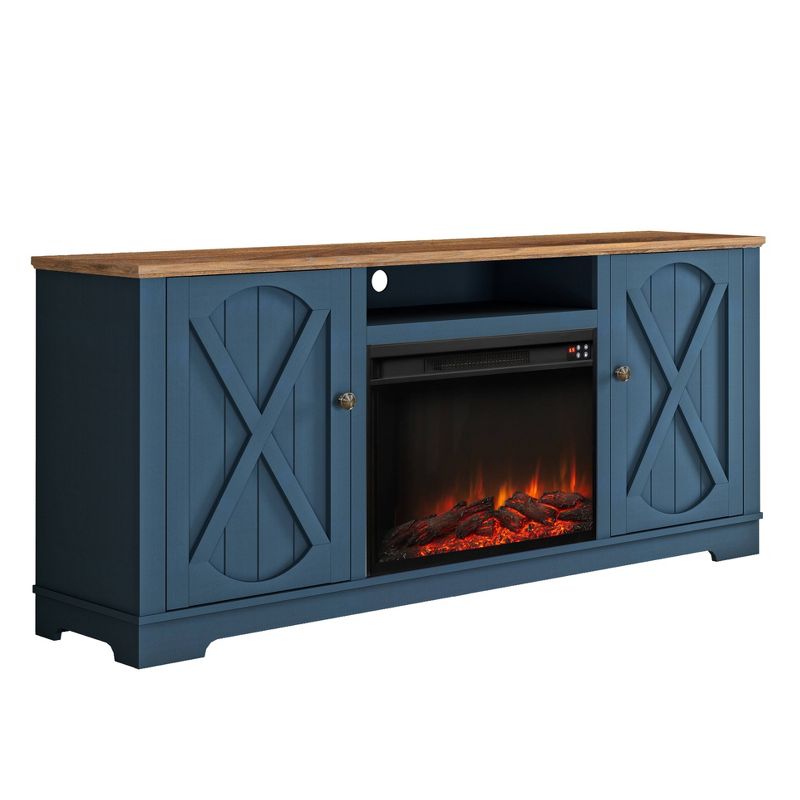 70&#34; Farmhouse TV Stand for TVs up to 70&#34; with Electric Fireplace Navy - Festivo, 3 of 10