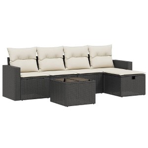 vidaXL 6 Piece Patio Sofa Set with Cushions Black and Cream Poly Rattan - Without Storage, 6 Items - 1 of 4