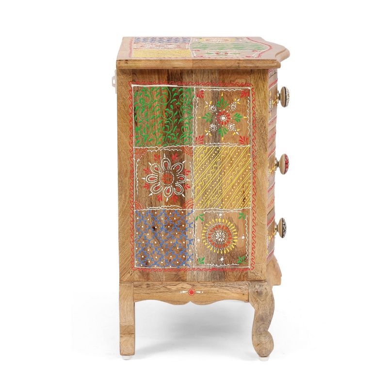 Ailey Handcrafted Boho Mango Wood 3 Drawer Nightstand Natural - Christopher Knight Home, 6 of 14