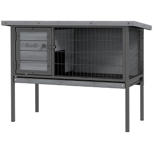 Skyzone Elevated Fir Wood Rabbit Hutch with Lockable Doors, Slide-Out Tray, Tilted Asphalt Roof & - 1 of 4