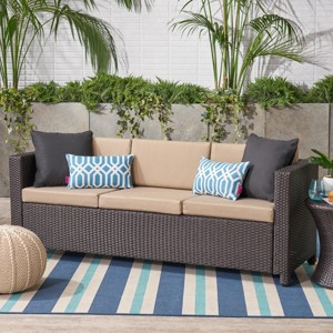 Outdoor Sofa, Single Sofa, Water-Resistant Cushions, Woven Texture, Sofa for 3 People, Iron Frame, Armless Sofa-Coolbibila - 1 of 4