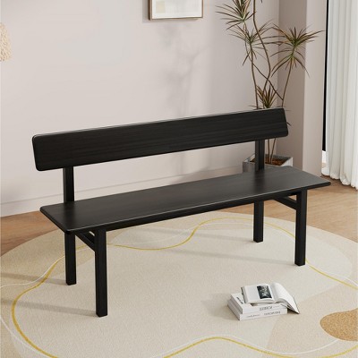 Black Bench, Wooden Dining Bench，For Outdoor, Dining Room, Bedroom With Backrest