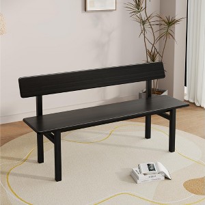 Black Bench, Wooden Dining Bench，For Outdoor, Dining Room, Bedroom With Backrest - 1 of 4