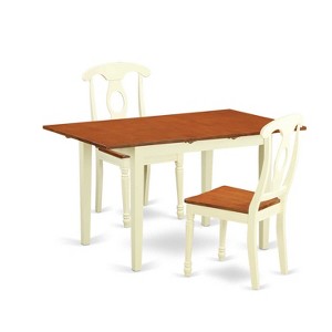 HomeStock 3-Piece Buttermilk and Cherry Finish Solid Wood Top Dining Table Set - 1 of 4