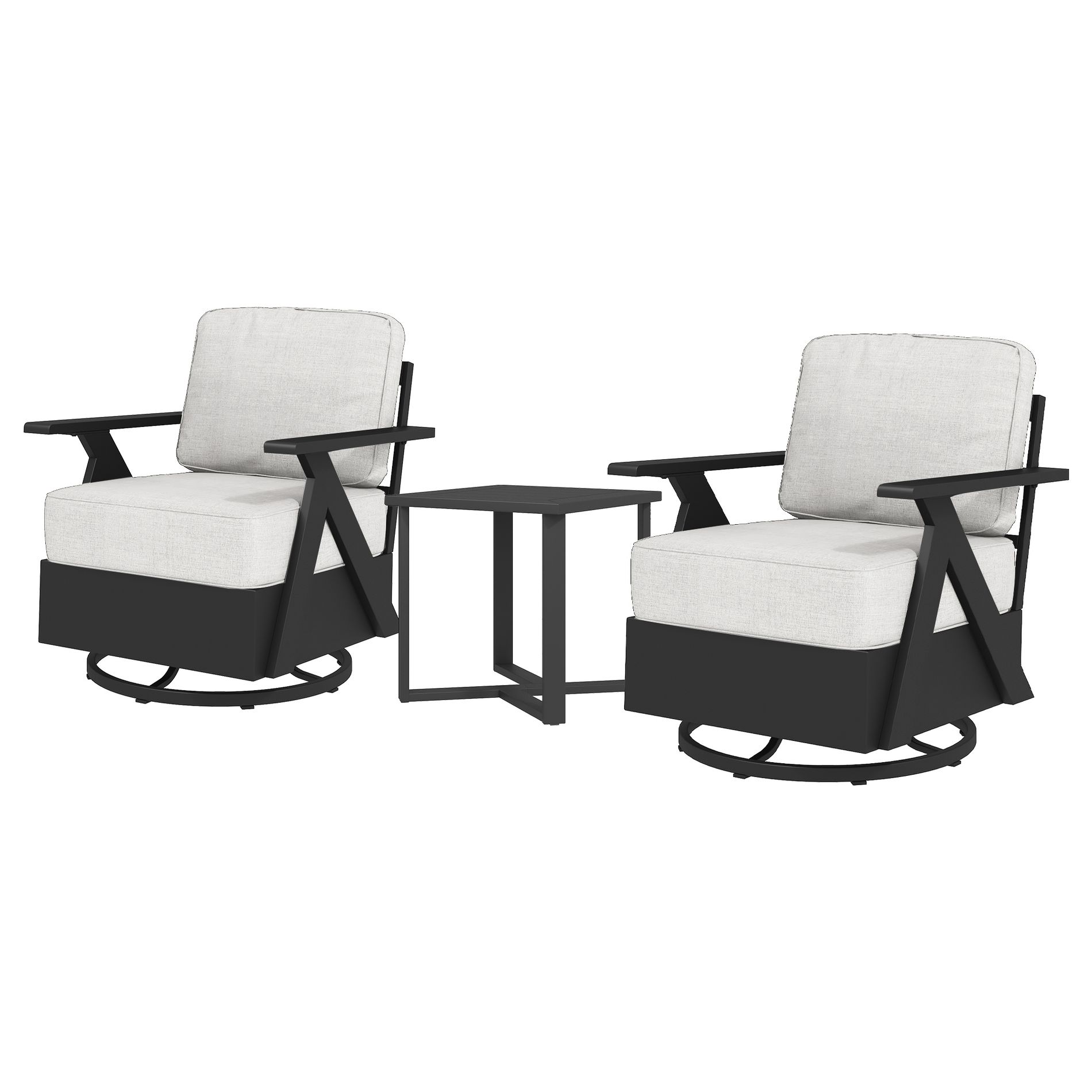 YARDSIGHT 3-Piece Outdoor Patio Swivel Chair Set with 2 Armchairs & Side Table, Weather-Resistant Furniture for Balcony, Porch, Deck