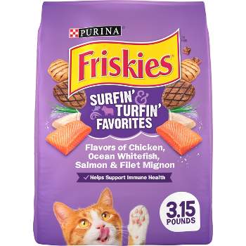 Purina Friskies Surfin&Turfin Favorites with Flavors of Chicken, Whitefish, Salmon & Filet Adult Balanced Dry Cat Food