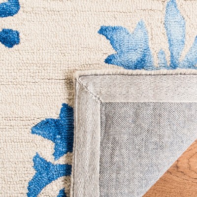 Handmade Beige and Blue Wool Tufted Runner Rug 2'3" x 6'