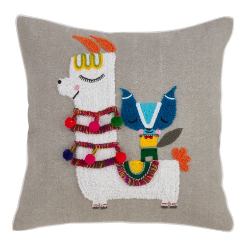 Saro Lifestyle Embroidered Llama Pillow Poly Filled 18 Square Grey Target