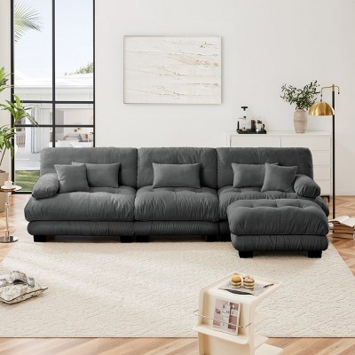 Modern Sectional Sofa, Upholstered Wide Arm Sofa with Convertible Ottoman, Oversized L Shaped Cloud Couch for Living Room-Cuddlewood