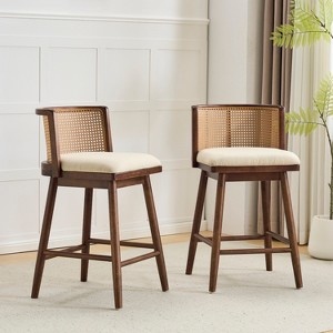 Christopher Knight Home Lyric Modern Woven Rattan Rubberwood Upholstered Counter Stools (Set of 2) - 1 of 4