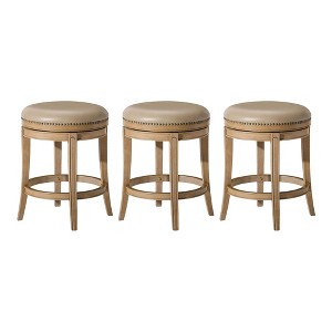 Maven Lane Alexander Rotating Backless Kitchen Stool in Vegan Leather Seat, Set of 3 - 1 of 4