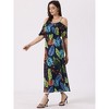 Allegra K Women's Tropical Flare Sleeve Midi Off-Shoulder Sundresses - 4 of 4