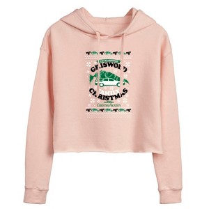 Women's Warner Bros. Griswold Holiday Cropped Graphic Hoodie - Blush - Large - 1 of 3