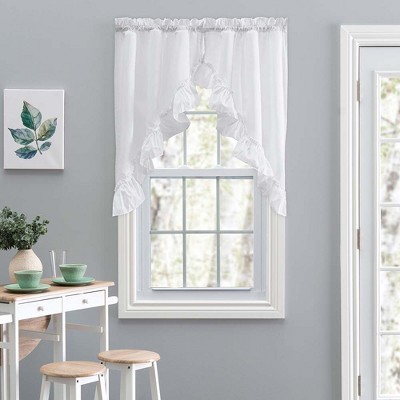 Stacey White Ruffled Rod Pocket Swag Valance