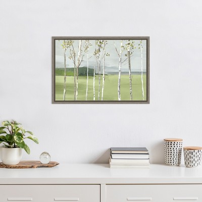 Birch Valley Landscape Canvas Print with Gray Frame