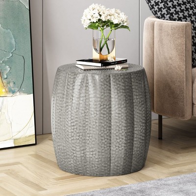 Modern Sofa Side Table Metal Drum End Table Pumpkin Pedestal Side Table Small Coffee Tables For Living Room-Cuddlewood