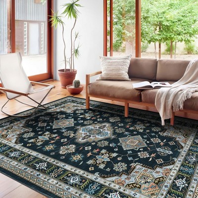 Modern Washable Area Rug for Living Room, Soft Floor Rug with Non Slip Backing, Low Pile Stain Resistant Indoor Carpet for Home Office