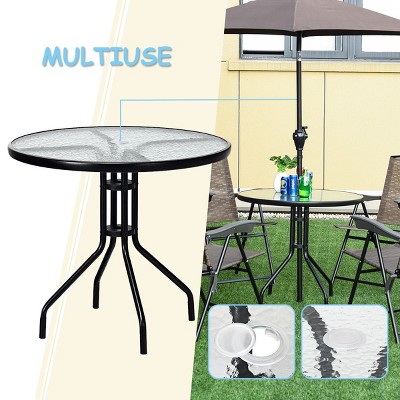 32'' Black Outdoor Patio Table with Tempered Glass Top