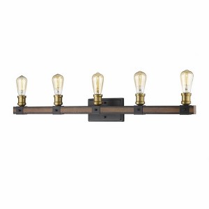 Kirkland 5-Light Industrial Wall Sconce - Damp Rated, Dimmable, Faux Barnwood Design - 1 of 1