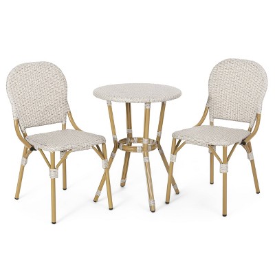 Arthur 3pc Outdoor Aluminum French Bistro Set - Light Brown/Bamboo - Christopher Knight Home