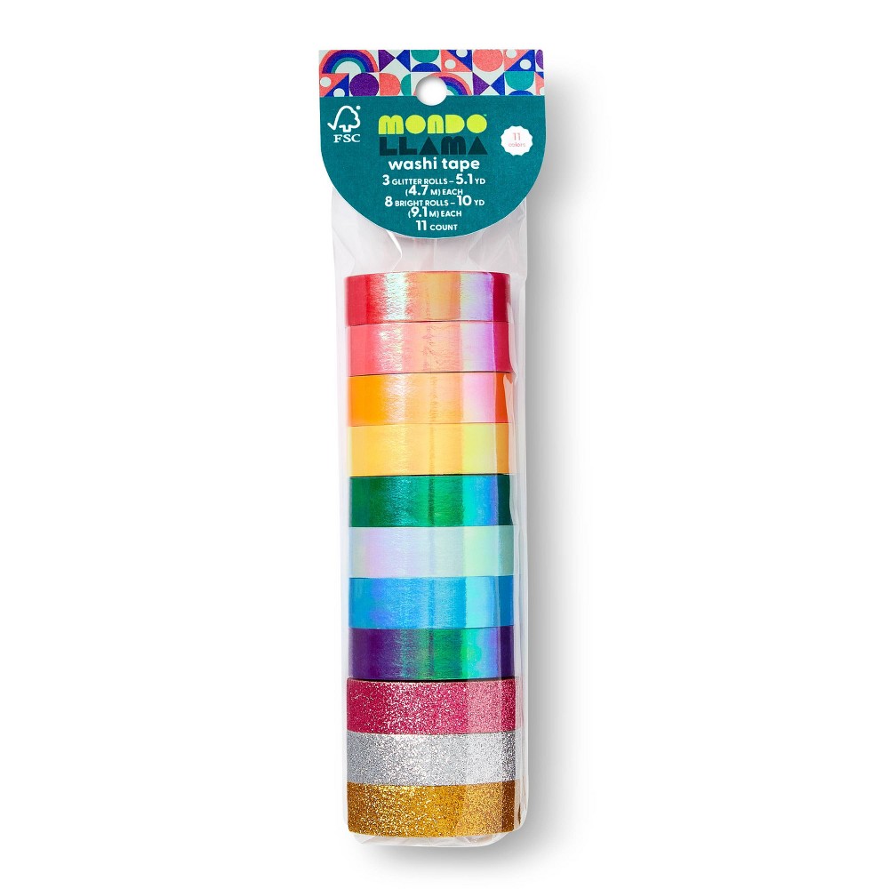 11pk Bright Glitter Washi Tape - Mondo Llama