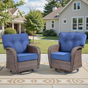 Buenhomino Patio Wicker Chairs Swivel Rocker - Rocking Outdoor Chair Set of 2, 360 Degree Patio Swivel Glider Chair with All-Weather Thicked Cushion - 1 of 4