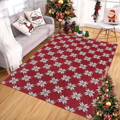 GustoWave Christmas Geometric Throw Area Rugs, Non Slip Machine Washable, Red