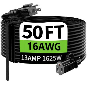 Itopfox 50 ft Black Heavy Duty Extension Cord, Waterproof & Flexible for Indoor/Outdoor Use, 16AWG SJTW, 3 Prong, 13A 1625W, ETL Listed - 1 of 4