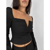 Women's Ruched Long Sleeve V Neck Top - beige botany - 4 of 4