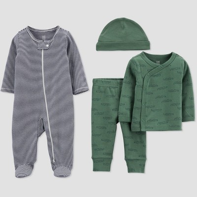 Image of Carter's Just One You® Baby Boys' 4pc Alligator Print Pajama Set - Green/Blue Newborn
