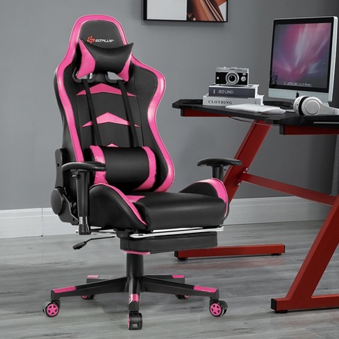 Costway Office Computer Desk Chair Gaming Chair Adjustable Swivel  w/Footrest Pink