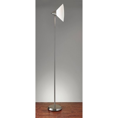 Elegant Brushed Steel Adjustable Swivel Floor Lamp with White Shade