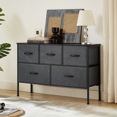 Dresser for Bedroom with 5 Drawers, Wide Chest of Drawers, Fabric Dresser, Storage Organizer Unit with Fabric Bins for Closet, Living Room, Hallway