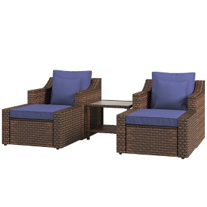 5pc Patio Furniture Set, All Weather PE Rattan Conversation Chair and Ottoman Set w/ Table, Cushion Pillows - 1 of 4