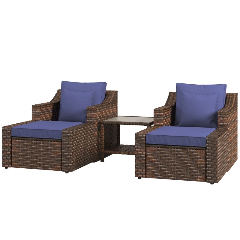 Outsunny 5 Piece Patio Furniture Set, All Weather PE Rattan Conversation Chair & Ottoman Set w/ Table, Cushions & Pillows Included, 4 of 7