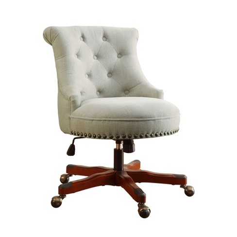 Sinclair Traditional Tufted Wood Base Swivel Upholstered Chair Natural Linon