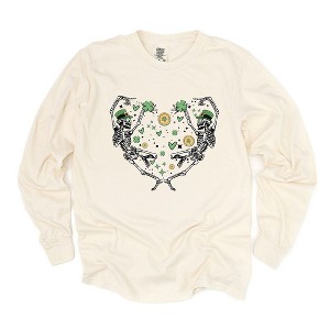 Simply Sage Market Women's Skeleton St. Patrick's Heart Long Sleeve Garment Dyed Tee - 1 of 4