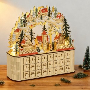 NAYSAYE Christmas Advent Calendar, Wooden 24 Drawers Lighted Village Scene for Table Mantel Reusable Countdown Holiday Gift, Beige, 17.5"*4.8"*15.5" - 1 of 4