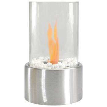 Northlight 10.5" Bio Ethanol Round Portable Tabletop Fireplace with Silver Base