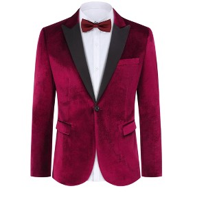 Coolmee Men's Velvet Tuxedo One Button Jacket Dinner Prom Wedding Blazer Jacket - 1 of 4
