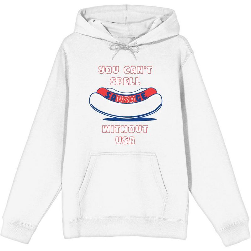 Americana You Can't Spell Sausage Without USA Long Sleeve Adult Hooded Sweatshirt, 1 of 3