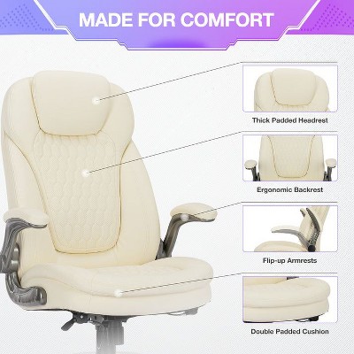Ivory High Back Leather Executive Office Chair with Metal Frame