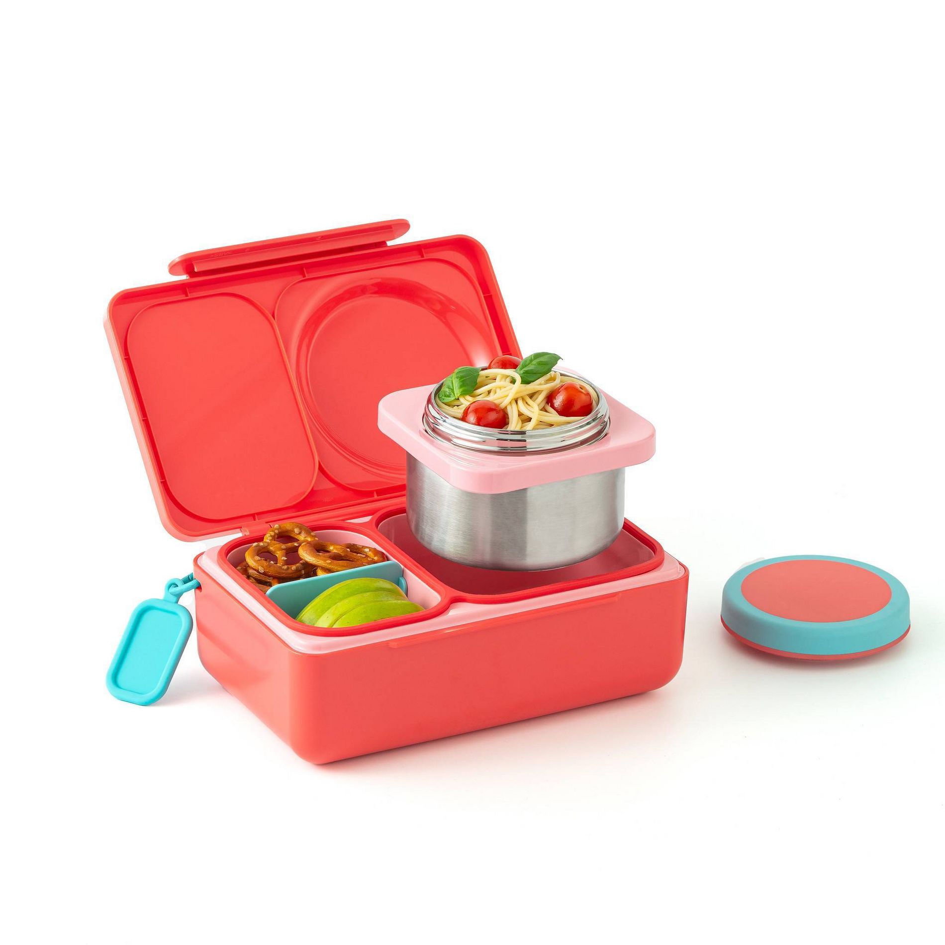 OMIEBox UP Bento Box with Thermos Food Jar 2 Compartments and Ice Pack - Cherry