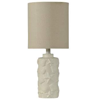 Seashell Motif Table Lamp in White with Hardback Fabric Shade - StyleCraft