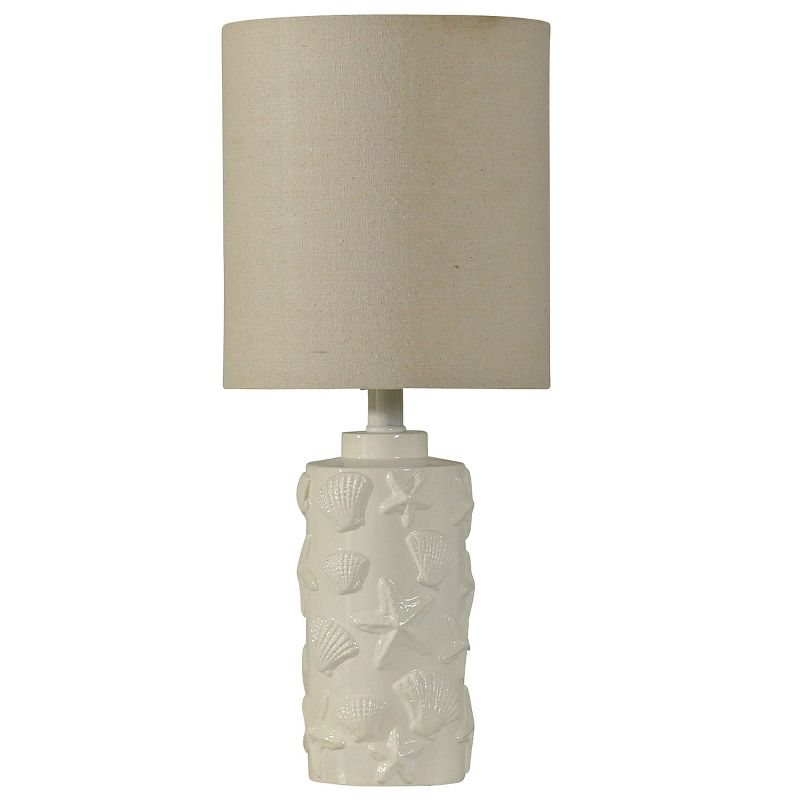 Seashell Motif Table Lamp in White with Hardback Fabric Shade - StyleCraft, 1 of 6