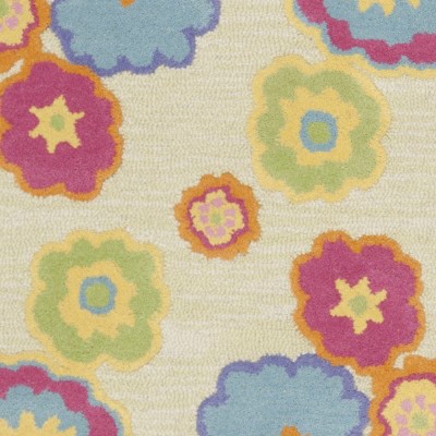 Enchanted Garden Round Blue Floral Wool Kids Rug, 59"