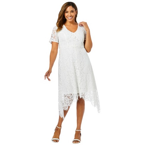 Jessica London Women's Plus Size Lace Handkerchief Dress - 14 W, White ...