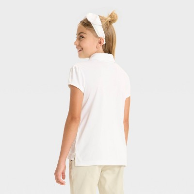 Cat & Jack Girls' Short Sleeve Uniform Performance Polo Shirt - Cat & Jack™ White S — фото 2