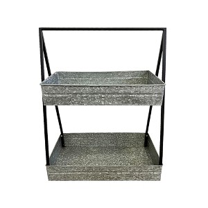 Essential Decor & Beyond 2-Tier Galvanized Tray with Stand, 30" Tall, Farmhouse Style, Metal Storage and Display, Rectangle - 1 of 1